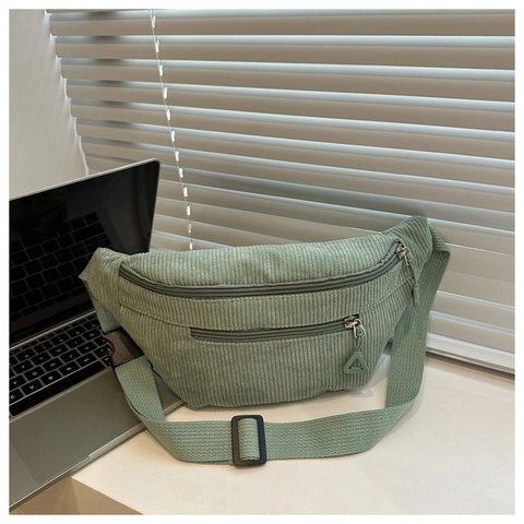 Corduroy Waist Bag Chest Pack Retro Casual Crossbody Bag For Women Men With Adjustable Strap Dual Zipper Pockets