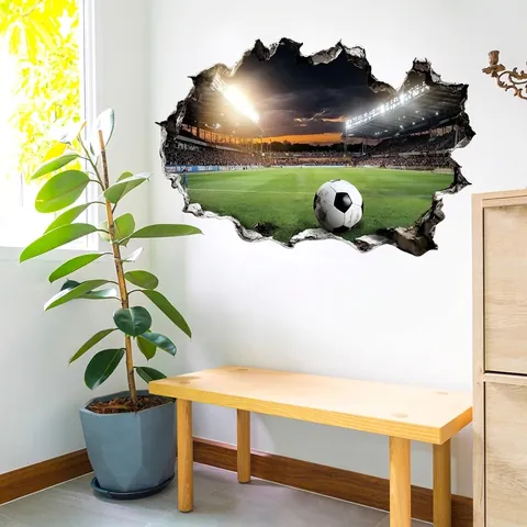 Pegatina de Pared 3D Efecto Pared Rota Campo de Fútbol Estadio Creativo Calcomanías Para Dormitorio Infantil Sala Decoración