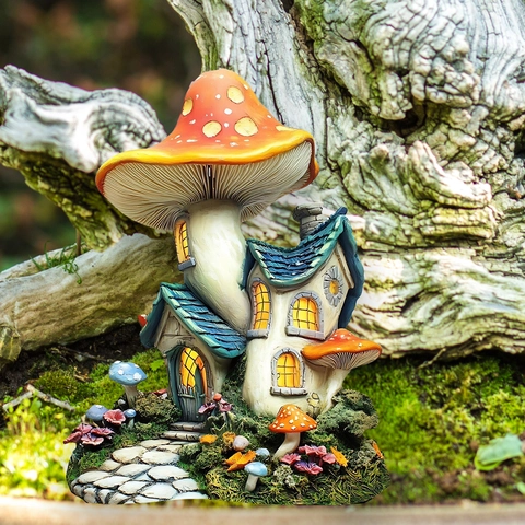 Cartoon 2D Mushroom House Garden Stakes Waterproof PVC Whimsical Fairy Yard Decorations Outdoor Patio Lawn Flower Decor Stakes