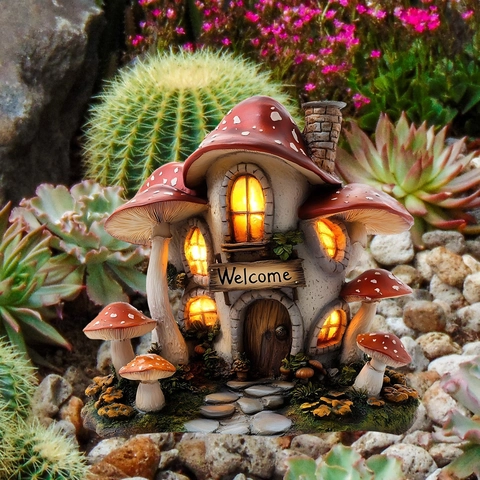 Pastoral Cartoon Gnome Mushroom Fairy House Garden Stake Outdoor Yard Decoration Weatherproof PVC Flat Sign Decor For Flower Pot