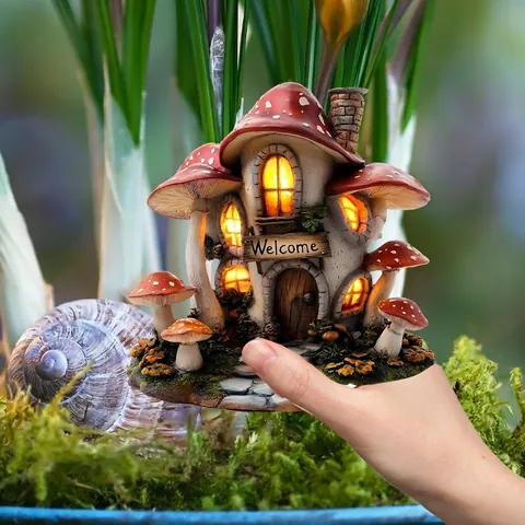Cartoon 2D Mushroom House Garden Stakes Waterproof PVC Whimsical Fairy Yard Decorations Outdoor Patio Lawn Flower Decor Stakes
