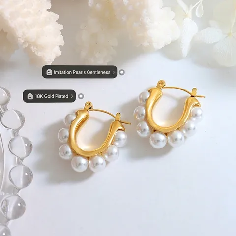 Elegant U-Shaped Hoop Earrings Gold Plated Titanium Steel With Faux Artificial Pearl Vintage Minimalist Jewelry For Women