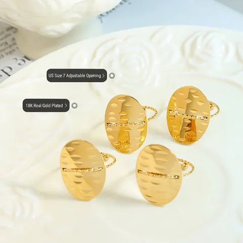 Ovaler Geometrischer Textur Ring Titanstahl Verstellbar Offen Retro Minimalistischer Stil Für Frauen