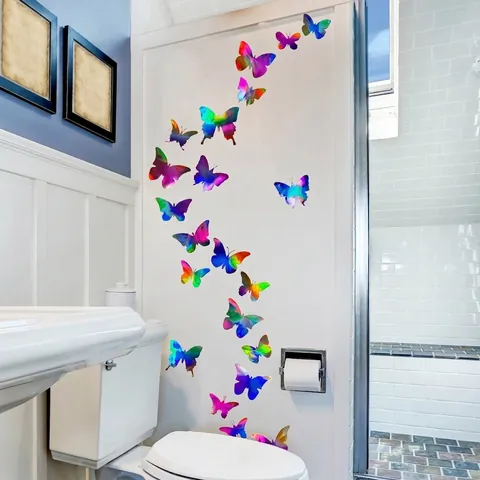 Holographic Butterfly Wall Stickers 3D Laser Iridescent PVC Decorative Decals For Bedroom Bathroom Modern Home Decor