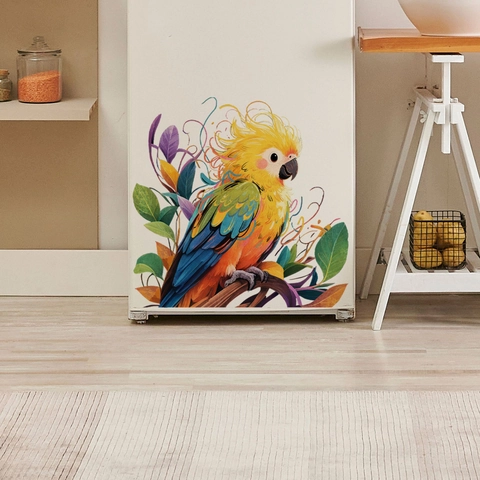 Sticker Mural Perroquet Coloré PVC Amovible Autocollant Décoration Animale Artistique Pour Chambre Salon Salle De Bain