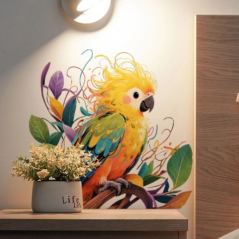 Sticker Mural Perroquet Coloré PVC Amovible Autocollant Décoration Animale Artistique Pour Chambre Salon Salle De Bain