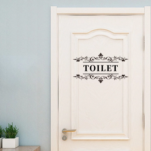 Toilet Door Sticker PVC Waterproof Bathroom Wall Decal Elegant European Scroll Pattern Restroom Sign Creative Decoration