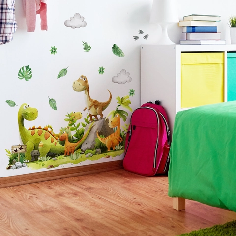 Cartoon Dinosaurier Wandaufkleber PVC Wasserdichte Aufkleber Für Kinderzimmer Kindergarten Deko Aquarell Dschungel