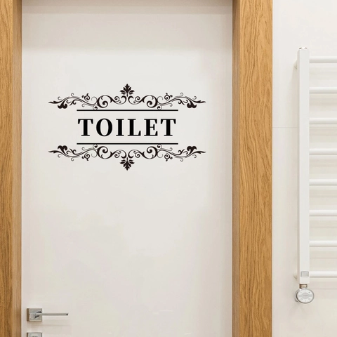 Toilet Door Sticker PVC Waterproof Bathroom Wall Decal Elegant European Scroll Pattern Restroom Sign Creative Decoration