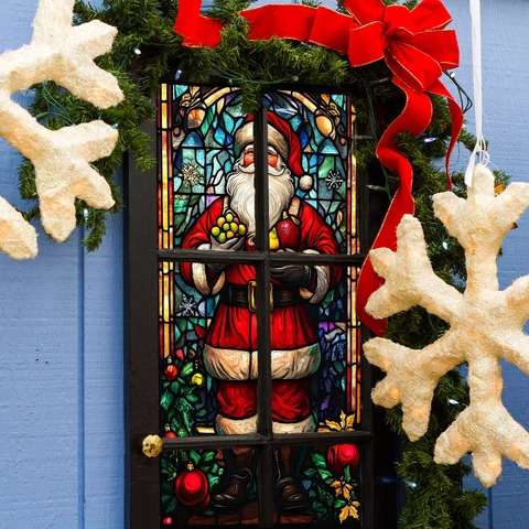 Pegatina Ventana Navidad Efecto Vidriera PVC Estática Papá Noel Muñeco De Nieve Decoración Festiva Hogar