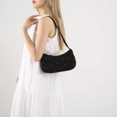 Zoete Dames Okseltas Met Aardbeienprint Corduroy Vintage Koreaanse Stijl Hobo Schoudertas Voor Meisjes Dagelijks