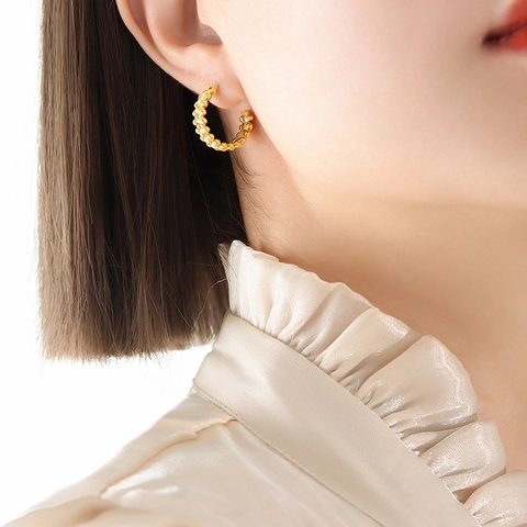 Pendientes De Aro En Forma De C Para Mujer De Cobre Con Cuentas Metal Estilo Vintage Joyas Minimalistas