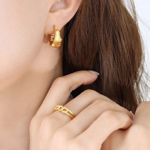 Bambus Gelenk C Form Creolen Titan Stahl Hochglanz Minimalistisch Mode Schmuck Für Frauen