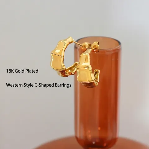 Bambus Gelenk C Form Creolen Titan Stahl Hochglanz Minimalistisch Mode Schmuck Für Frauen