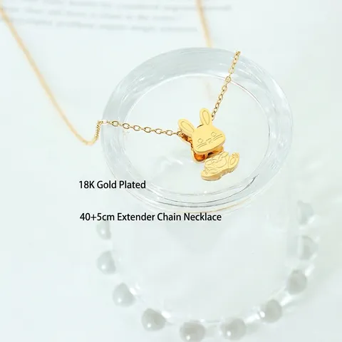 Cute Rabbit Pendant Necklace Titanium Steel 18K Gold Plated Minimalist Animal Clavicle Chain Jewelry For Women Girls