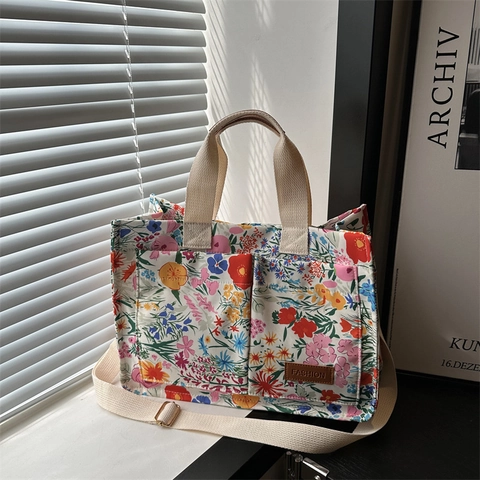 Borsa Tote in Tela Floreale per Donna Stile Coreano Minimalista Borsa a Spalla Tracolla Grande Capacità per Uso Quotidiano