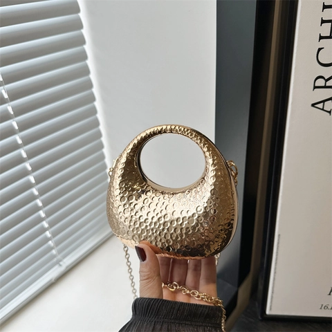 Damen Mini Gehämmerte Spiegel PU Leder Kettentasche Luxus Gold Silber Clutch Abendparty Schulter Umhängetasche Mit Rundem Griff