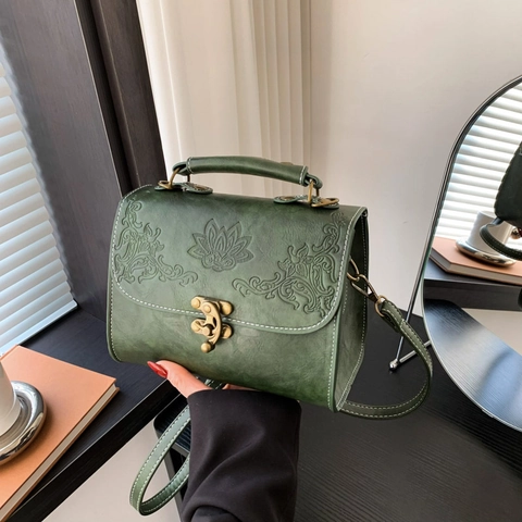 Bolso Bandolera Vintage Para Mujer Relieve Floral Cuero PU Bolso De Mano Con Asa Cierre Retro Bolso Hombro