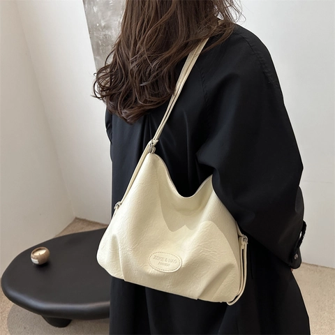 Bolso Tote de Cuero PU Vintage para Mujer Gran Capacidad Minimalista Color Sólido Bolso de Hombro Moderno Bolso de Diario