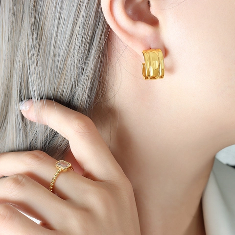 Minimalistische C-Vormige Oorbellen Geometrisch Titanium Staal 18K Verguld Vintage Stijl Voor Dames Sieraden