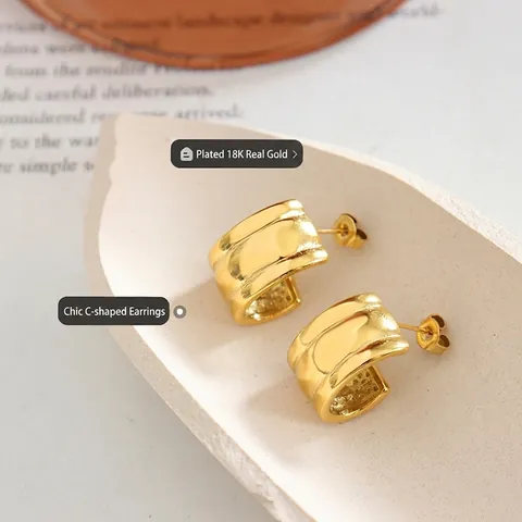 Minimalistische C-Vormige Oorbellen Geometrisch Titanium Staal 18K Verguld Vintage Stijl Voor Dames Sieraden