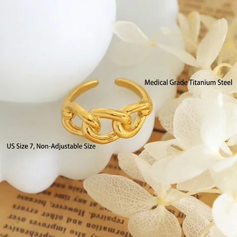 Titanium Stahl Gliederkette Ring 18K Vergoldet Minimalistisch Ineinandergreifend Geometrischer Statement Schmuck Damen Herren