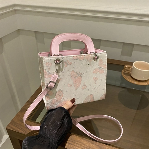 Borsa a Mano Quadrata con Stampa Farfalla per Donna Borsa a Tracolla Motivo Stellato con Tracolla Regolabile Piccola Satchel