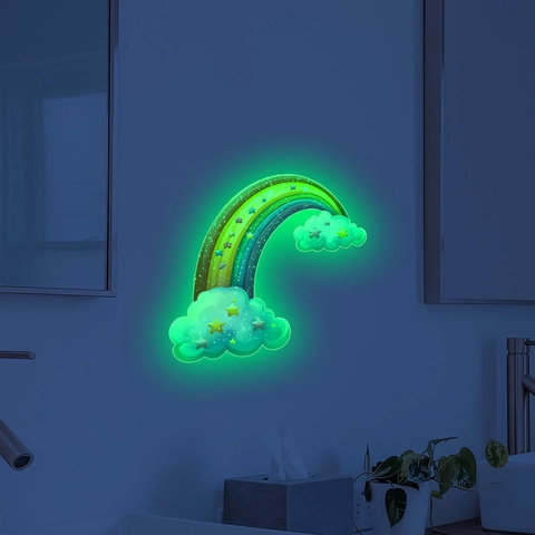 Autocollants Muraux Lumineux Brillant Dans Le Noir Arc-En-Ciel Nuage Lapin Décalcomanies PVC Auto-Adhésif Décor Chambre Enfant