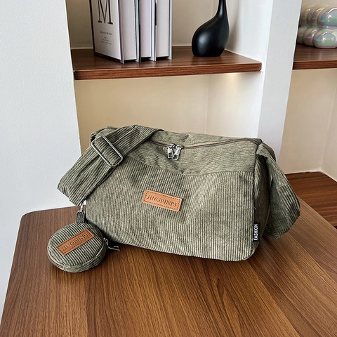 Women Corduroy Pillow Crossbody Bag With Small Coin Purse Vintage Wide Strap Shoulder Bag Casual Versatile Satchel Bag For Travel