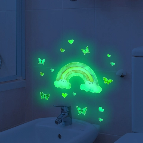 Autocollants Muraux Lumineux Brillant Dans Le Noir Arc-En-Ciel Nuage Lapin Décalcomanies PVC Auto-Adhésif Décor Chambre Enfant