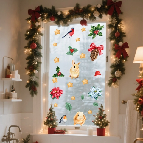 Christmas Window Stickers Gingerbread Man Merry Christmas Wall Decals Double Sided Visible Static Cling PVC Holiday Home Decor