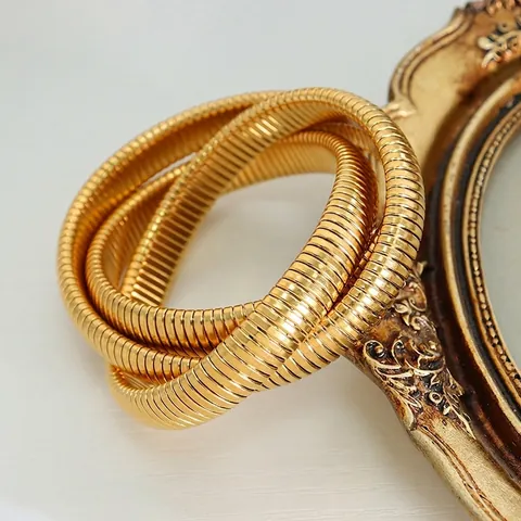 Tubogas Snake Bangle Wrap Bracelet For Women Stainless Steel Layered Elastic Ribbed Textured Gold Plated Elegant