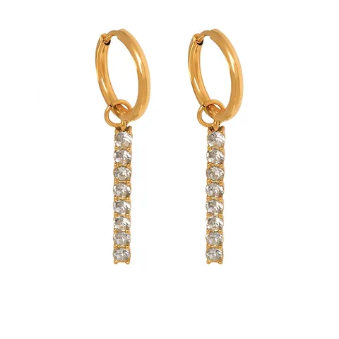 Hoop Dangle Earrings 18K Gold Plated Stainless Steel Long Vertical Bar Zircon Sparkly Geometric Jewelry For Women