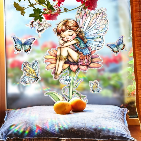 Atrapasol Pegatina De Ventana Hada Mariposa Prisma Estático PVC Decoración Efecto Arcoíris Para Cristal