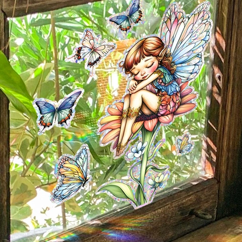 Atrapasol Pegatina De Ventana Hada Mariposa Prisma Estático PVC Decoración Efecto Arcoíris Para Cristal