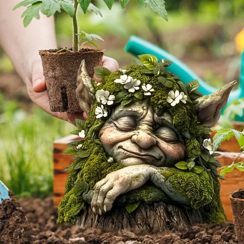 Schattige Fantasie Kabouter Tuinstok Keramiek-Look PVC Decoratie Fee Boomgeest Ornament Voor Buiten Tuin Gazon Pot