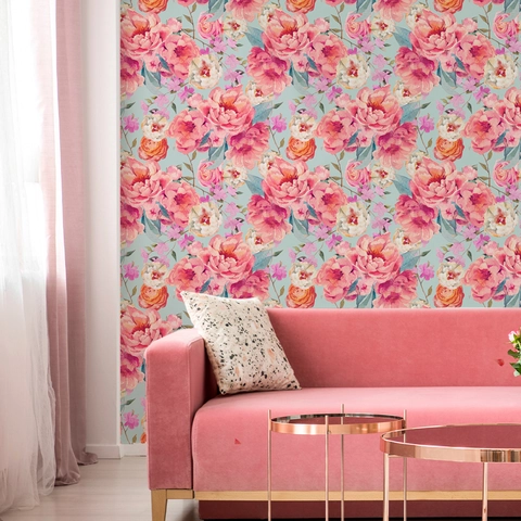 Stickers Muraux Floraux Papier Peint Imperméable Autocollant Motifs Aquarelle Romantiques Pastoraux Pour Décoration Chambre