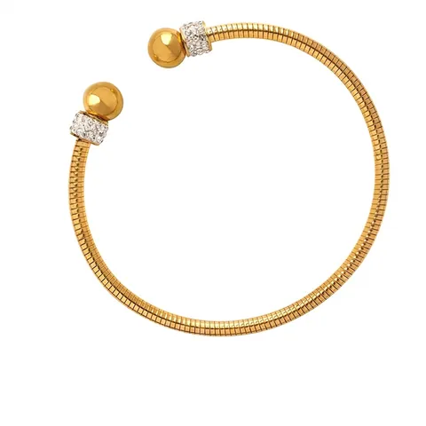 Bracciale Aperto Minimalista Con Texture A Osso Di Serpente Per Donna In Acciaio Al Titanio Placcato Oro Con Strass