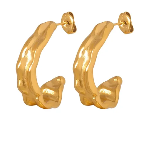 Onregelmatige Lava Textuur C-Vormige Hoepel Oorbellen Titanium Staal 18K Verguld Minimalistische Geometrische Studs Voor Vrouwen