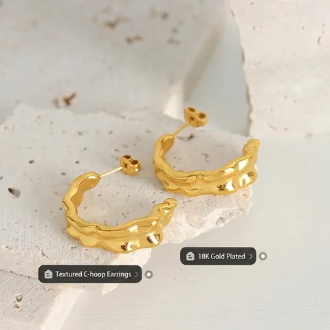 Onregelmatige Lava Textuur C-Vormige Hoepel Oorbellen Titanium Staal 18K Verguld Minimalistische Geometrische Studs Voor Vrouwen