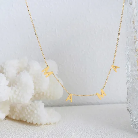 Collar Con Colgante De Letra Mama De Acero Inoxidable Chapado En Oro Joyería Para Madre Mujeres Elegante Minimalista