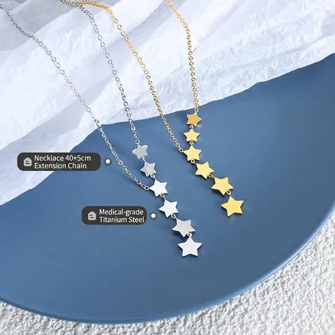 Collar Con Colgante De Estrella Minimalista De Acero De Titanio Varias Estrellas De Pentagrama Borla Gota Vertical Cadena En Y Para Mujer