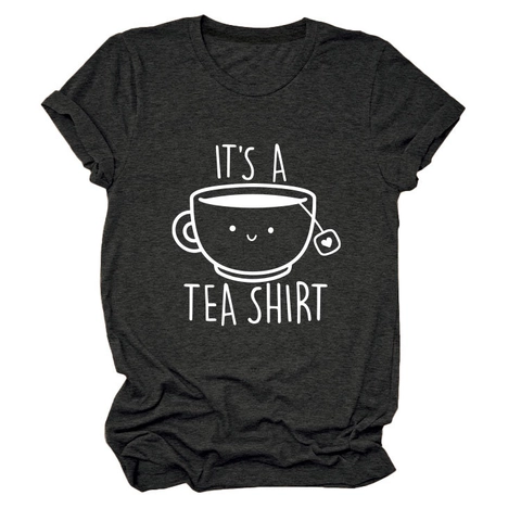 Women T-Shirt Cotton Blend Short Sleeve Round Neck Funny Pun Print Teacup Graphic Casual Vintage Fashion Tee Top