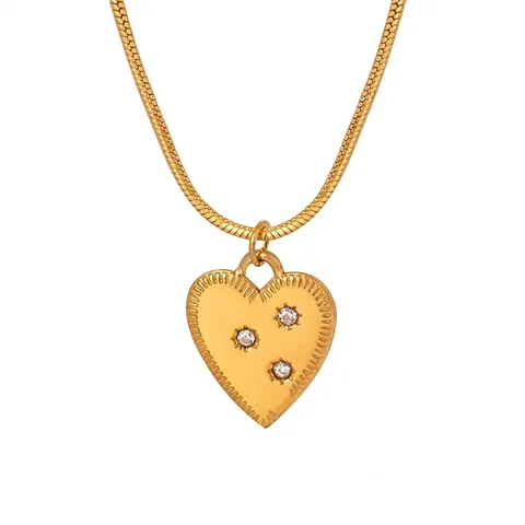 Herz Anhänger Halskette Titanstahl 18K Vergoldet Mit Zirkonia Feine Schlangenkette Minimalistischer Nischenschmuck Für Damen
