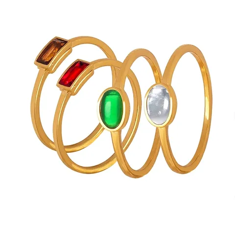 Anello In Acciaio Al Titanio Minimalista Placcato Oro 18K Zircone Colorato Pietra Vetro Geometrico Ovale Rettangolare Donne