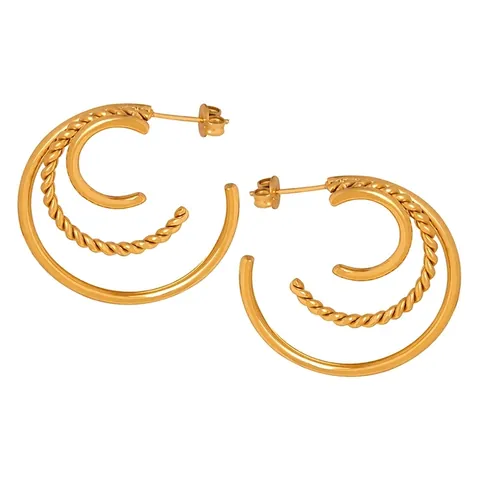 Orecchini Cerchio Acciaio Titanio Triplo Strato Design Corda Intrecciata Liscia Forma C Gioielli Chic Donna