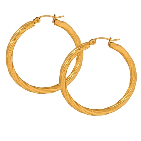 Pendientes de Aro Torcidos de Acero de Titanio Vintage Chapados en Oro de 18K Minimalistas para Mujer Joyería de Moda