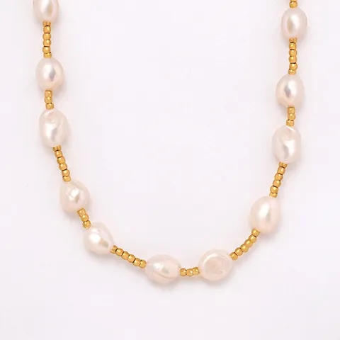 Freshwater Pearl Necklace Titanium Steel Gold Plated Baroque Irregular Beaded Clavicle Chain French Elegant For Women