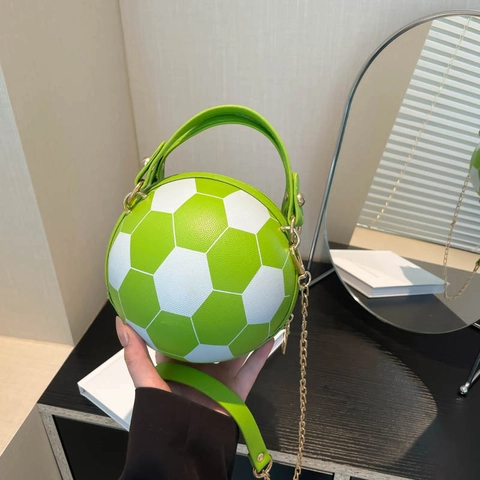 Borsa a Tracolla Creativa a Forma di Calcio per Donna Borsa a Mano in Pelle PU con Catena Dorata Piccola Borsa Rotonda