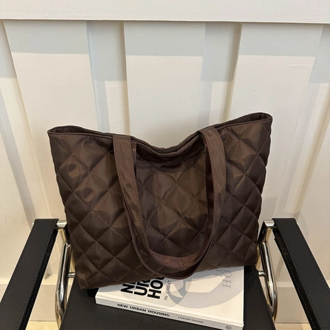 Große Gesteppte Tragetasche Für Damen Mit Rautenmuster Flauschige Nylon-Schultertasche Daily Commuting Minimalistisch